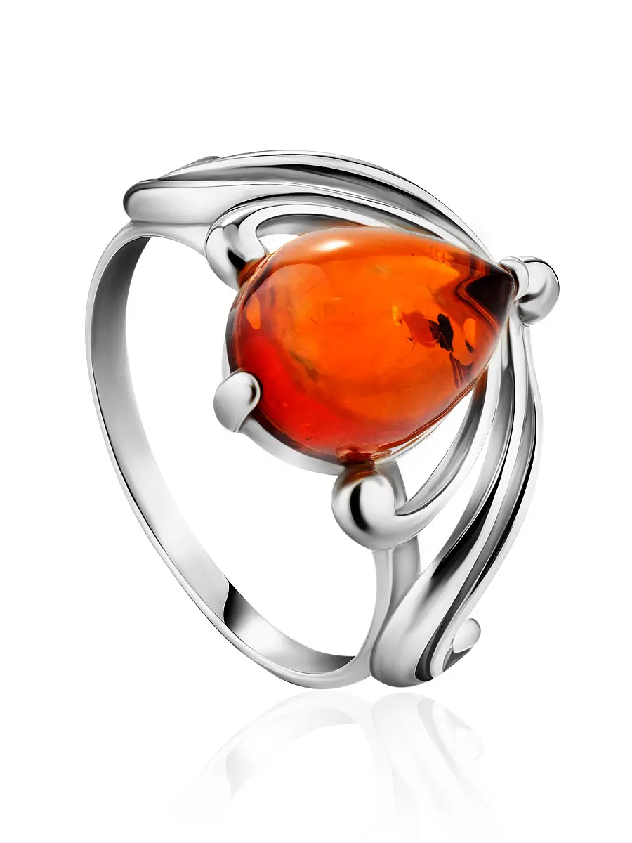 картинка Изысканное серебряное кольцо «Медея» с натуральным коньячным янтарём в онлайн магазине