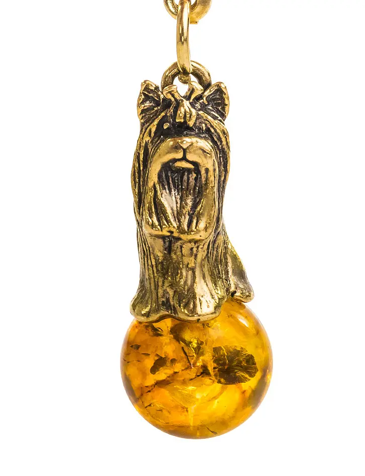 картинка Очаровательный брелок «Йорк» украшенный натуральным янтарём в онлайн магазине