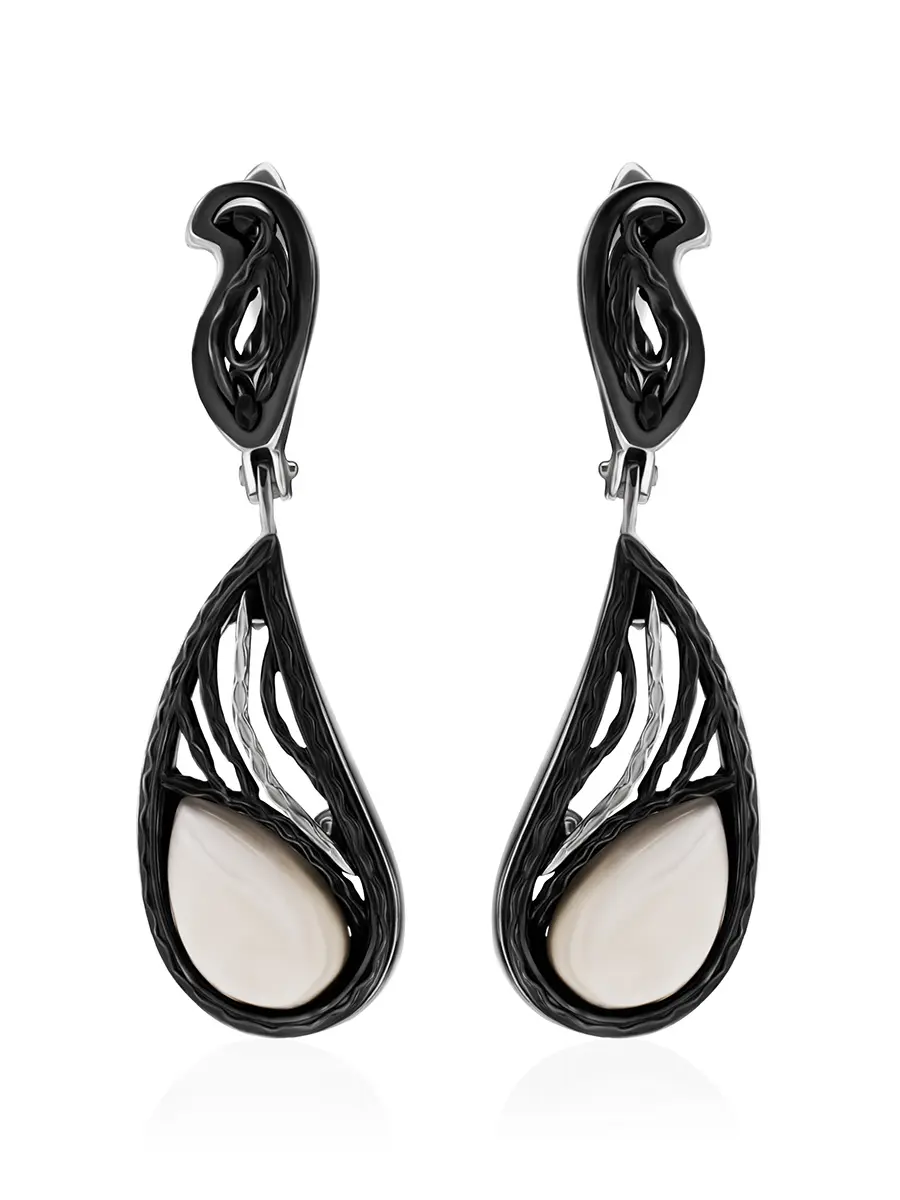 картинка Изысканные серебряные серьги с янтарём «Модерн» в онлайн магазине