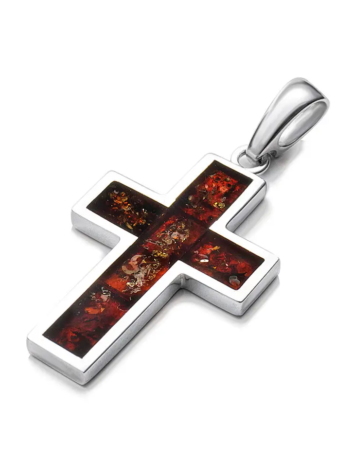картинка Крест из серебра с натуральным янтарём вишнёвого цвета London в онлайн магазине