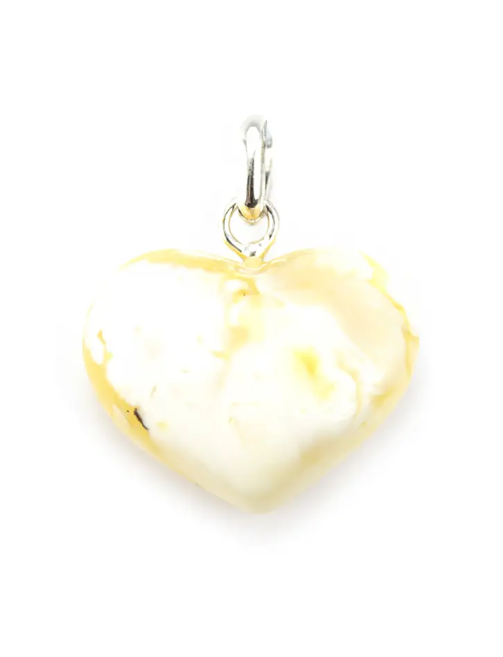 картинка Подвеска-сердце из натурального молочно-белого янтаря с красивой живописной текстурой в онлайн магазине