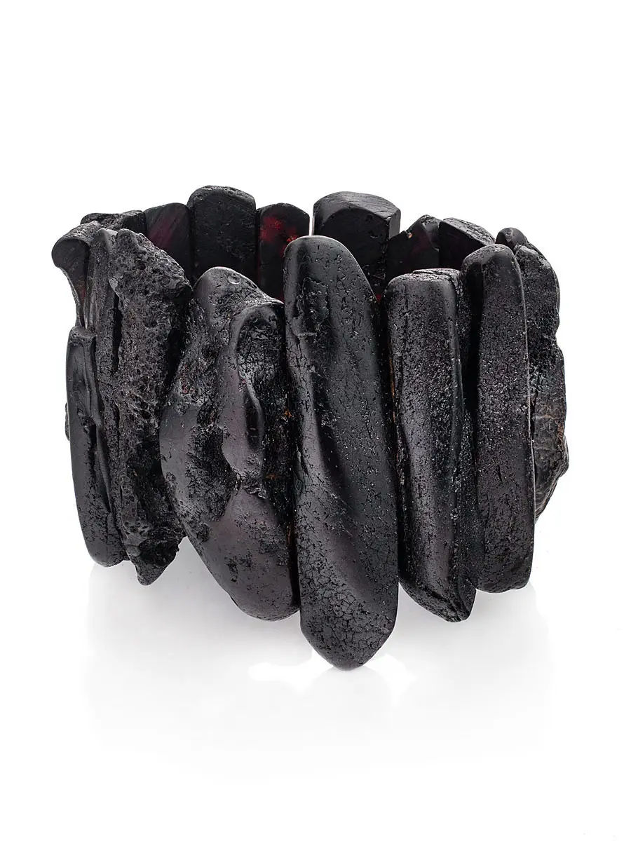 картинка Объёмный браслет с лечебным эффектом из янтаря чёрного цвета «Помпеи» в онлайн магазине
