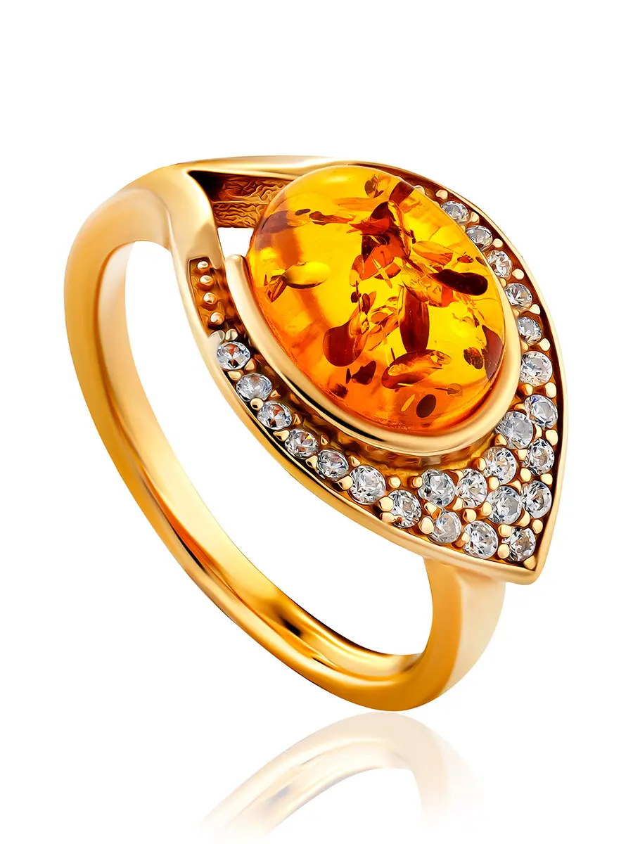 картинка Нарядное кольцо «Ренессанс» из позолоченного серебра и натурального янтаря в онлайн магазине