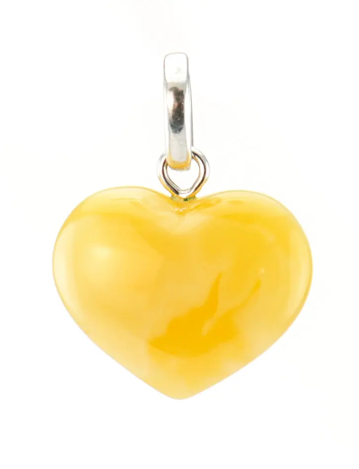 картинка Подвеска в форме сердца из цельного текстурного янтаря светло-медового цвета в онлайн магазине