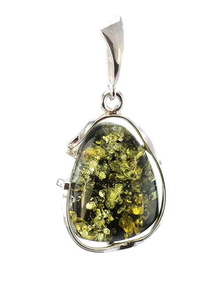 картинка Подвеска из темно-зелёного искрящегося янтаря в серебре «Лагуна» в онлайн магазине