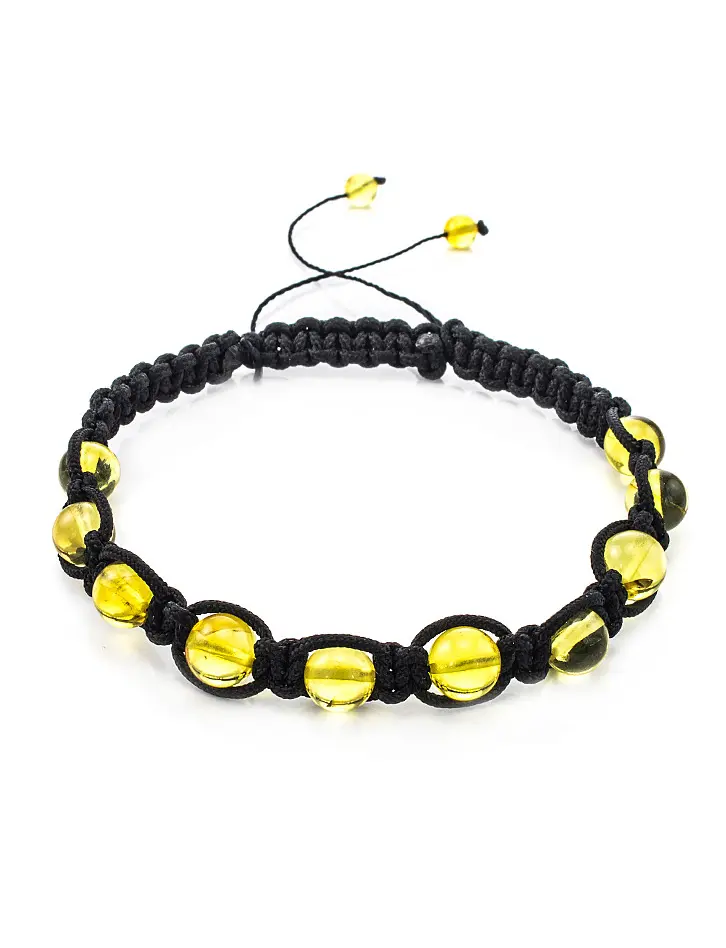 картинка Неширокий плетёный браслет с янтарём лимонного цвета «Шамбала» в онлайн магазине