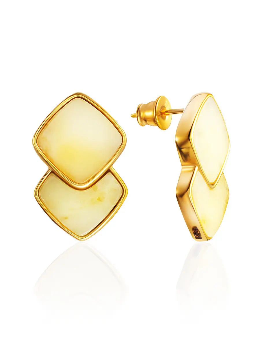 картинка Стильные серьги-пусеты с медовым янтарём «Монако» в онлайн магазине