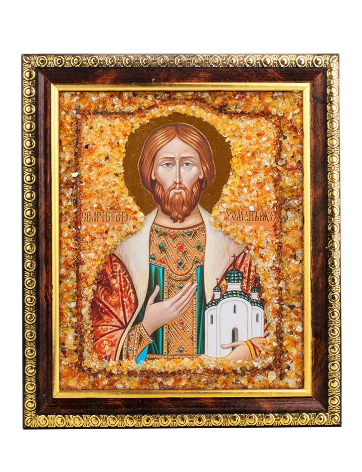 картинка Янтарная икона «Святой благоверный князь Роман Рязанский» в онлайн магазине