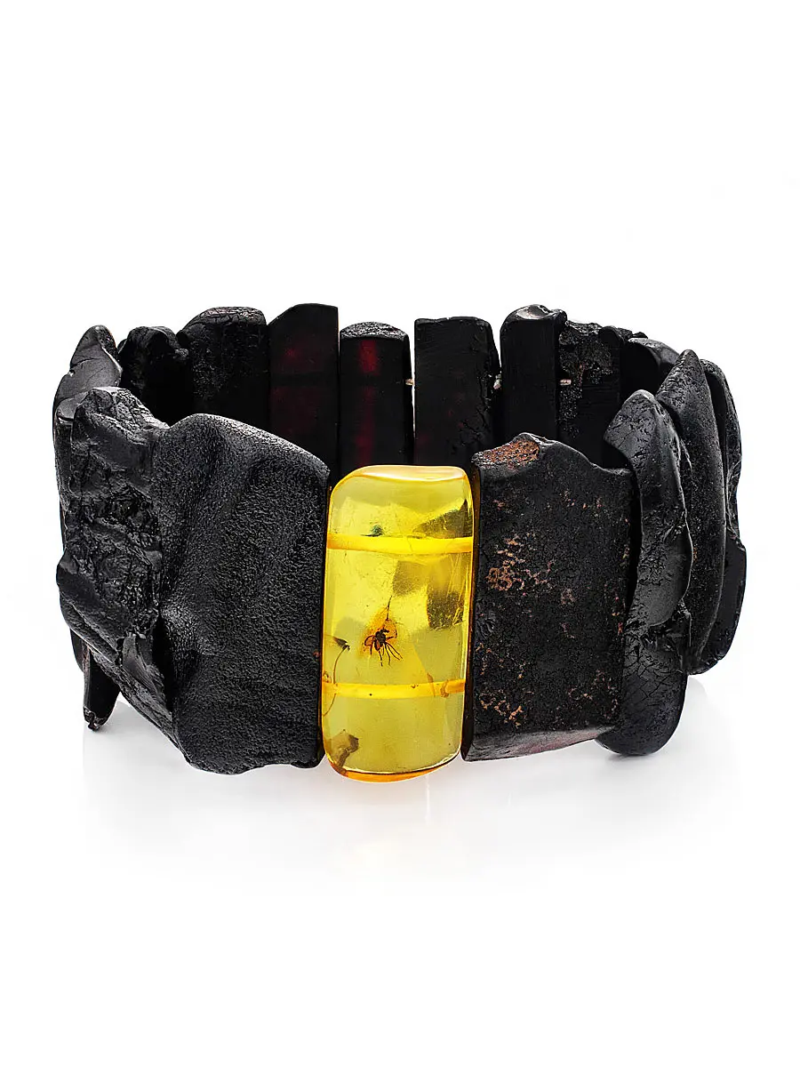 картинка Черный браслет «Помпеи» из натурального янтаря с инклюзом в онлайн магазине