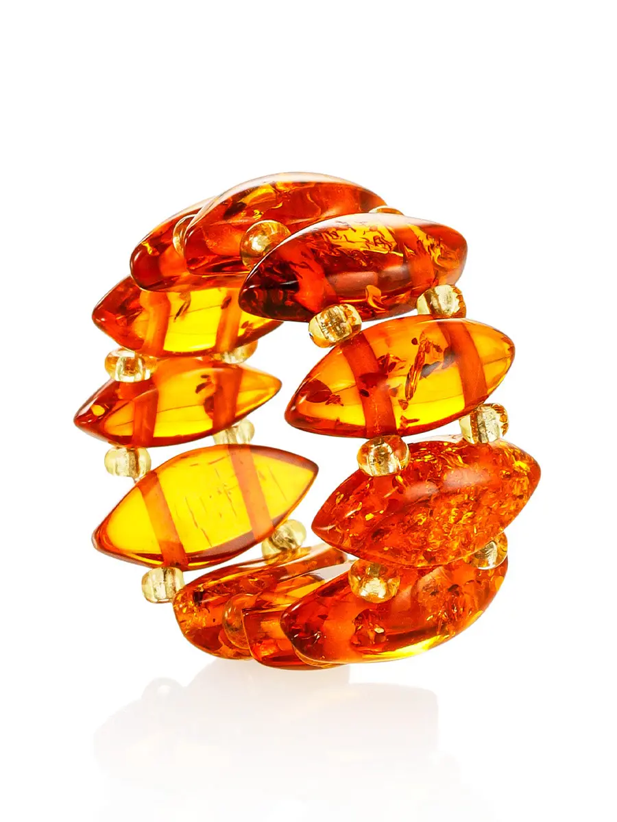 картинка Кольцо из янтаря на резинке «Коньячное прозрачное» в онлайн магазине