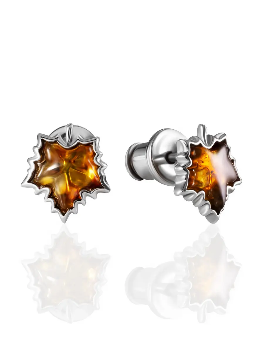 картинка Миниатюрные серьги-гвоздики с натуральным янтарём «Канада» в онлайн магазине