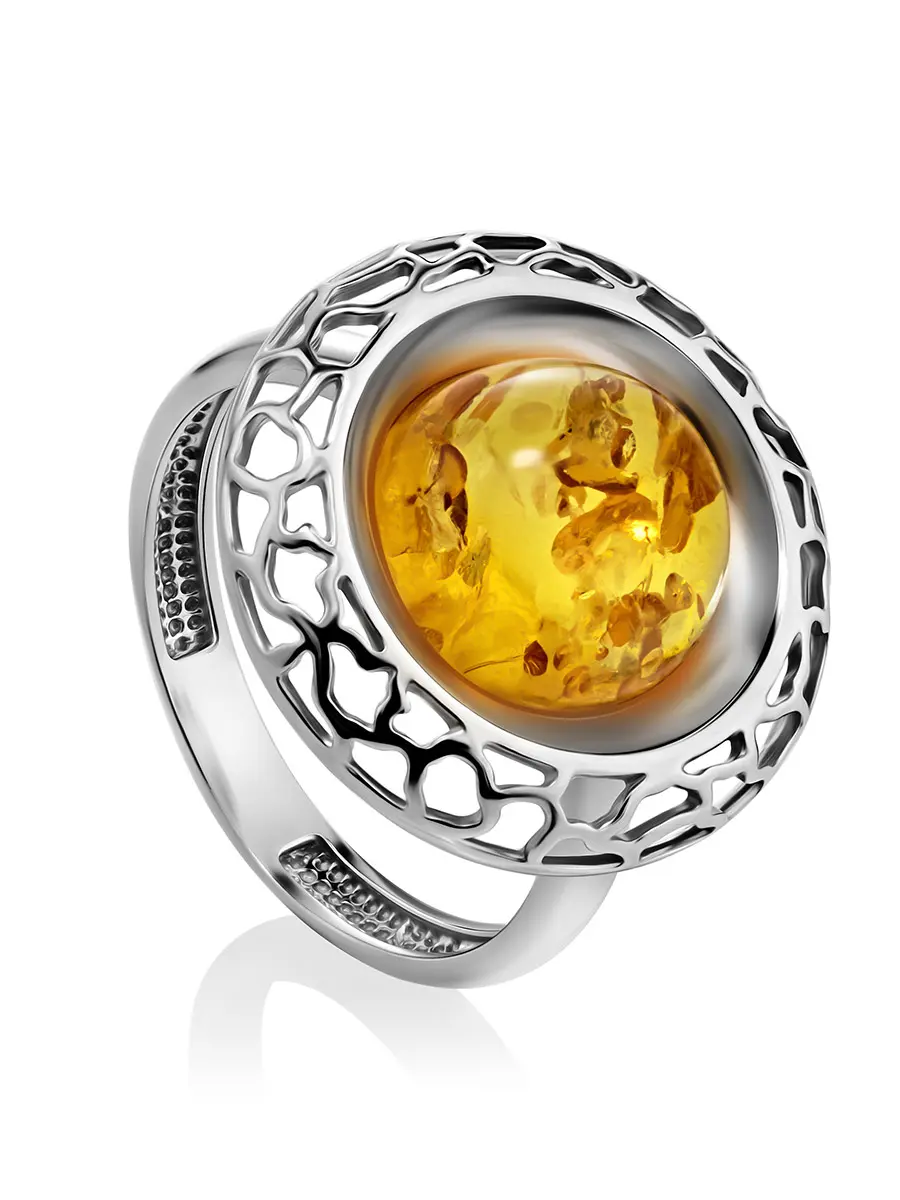 картинка Яркое кольцо «Венера» из серебра и лимонного янтаря в онлайн магазине