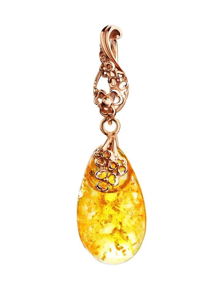 картинка Эффектная подвеска из натурального янтаря золотисто-лимонного цвета с позолоченным серебром «Версаль» в онлайн магазине