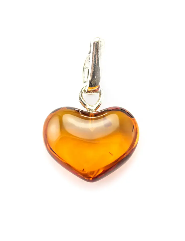 картинка Кулон «Сердце» из красивого прозрачного янтаря коньячного цвета с серебром в онлайн магазине