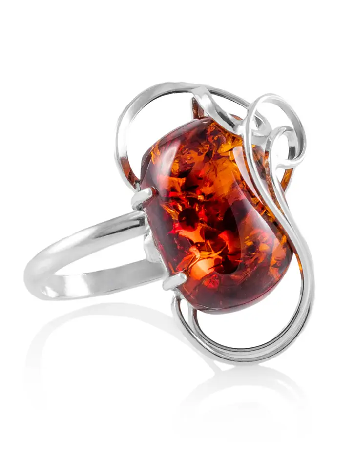 картинка Серебряное кольцо с цельным натуральным янтарём с искрящейся текстурой «Риальто» в онлайн магазине