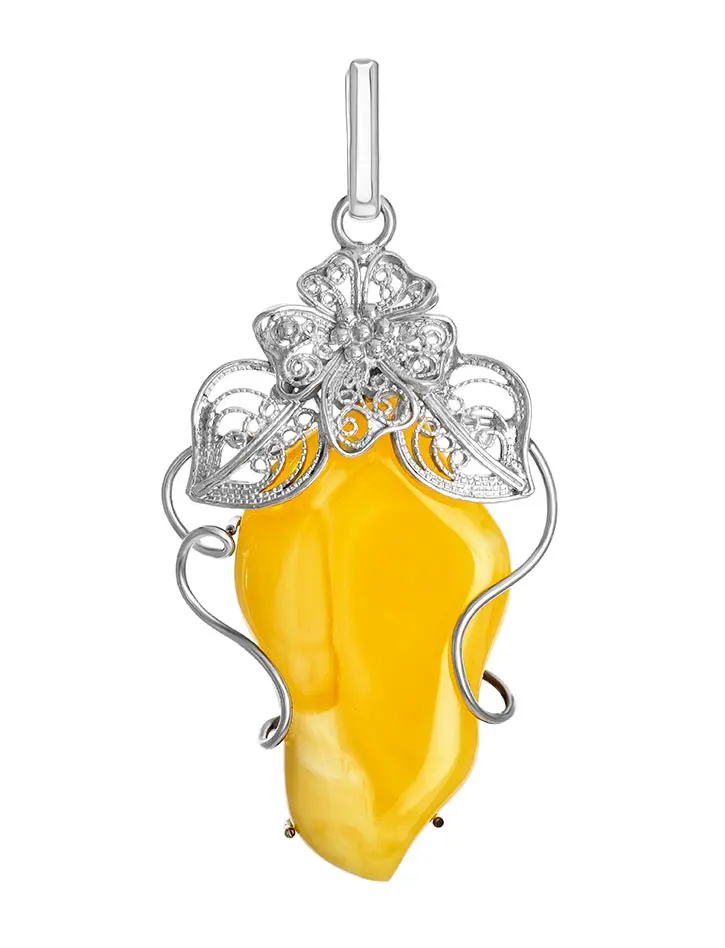 картинка Роскошная крупная подвеска из натурального медового янтаря «Филигрань» в онлайн магазине