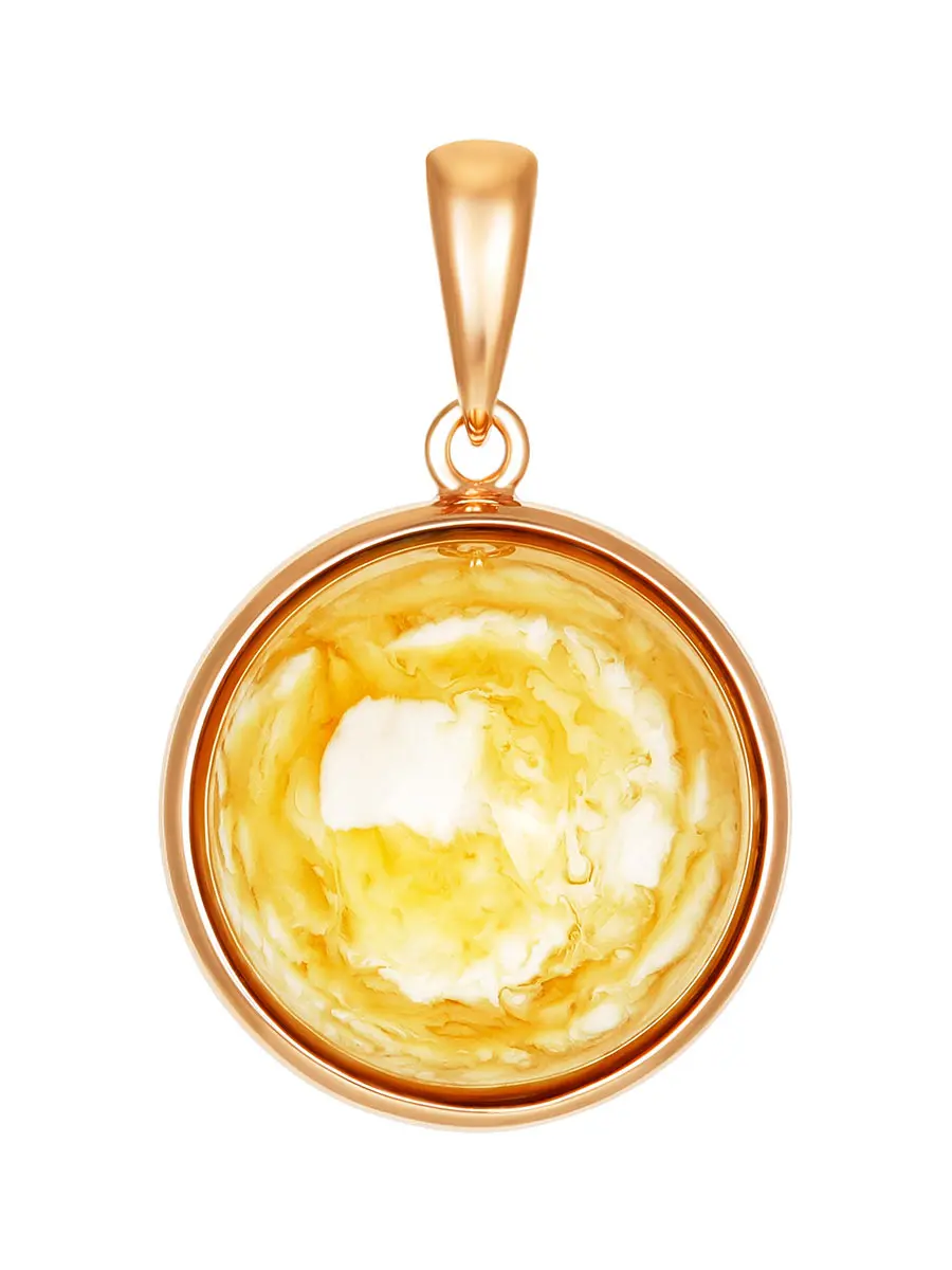 картинка Красивая круглая подвеска из золочённого серебра и медового янтаря в онлайн магазине