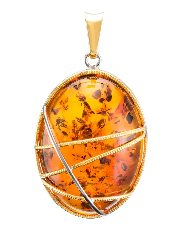 картинка Эффектный кулон из натурального янтаря в позолоченном серебре «Меридиан» в онлайн магазине