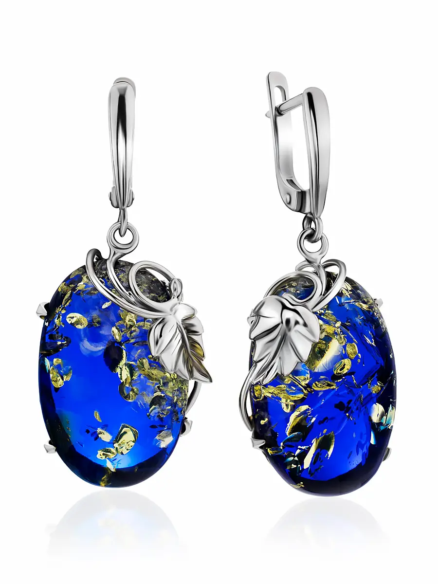 картинка Серьги из серебра и необычного синего янтаря «Версаль» в онлайн магазине
