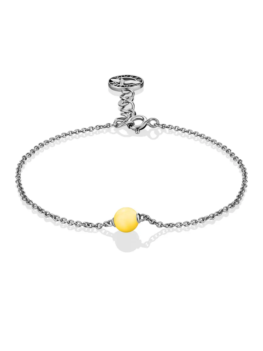 картинка Тонкий нежный браслет из серебра и медового янтаря «Юпитер» в онлайн магазине