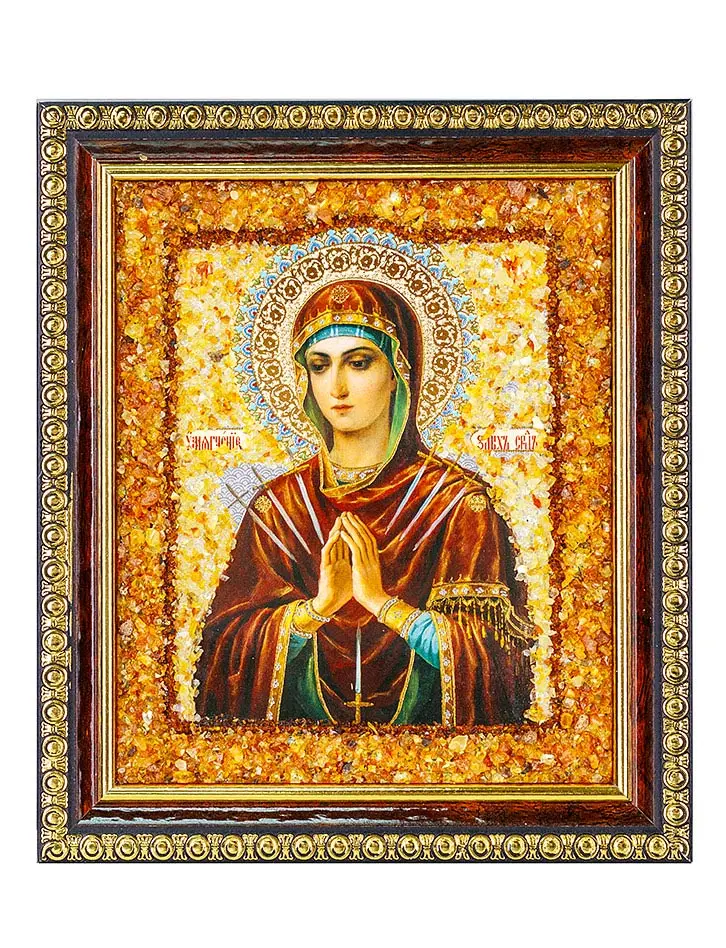 картинка «Семистрельная» икона Богоматери, украшенная натуральным янтарём в онлайн магазине