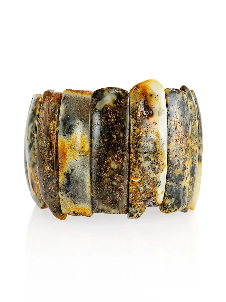 картинка Яркий необычный браслет из натурального янтаря с природной текстурой «Помпеи» в онлайн магазине