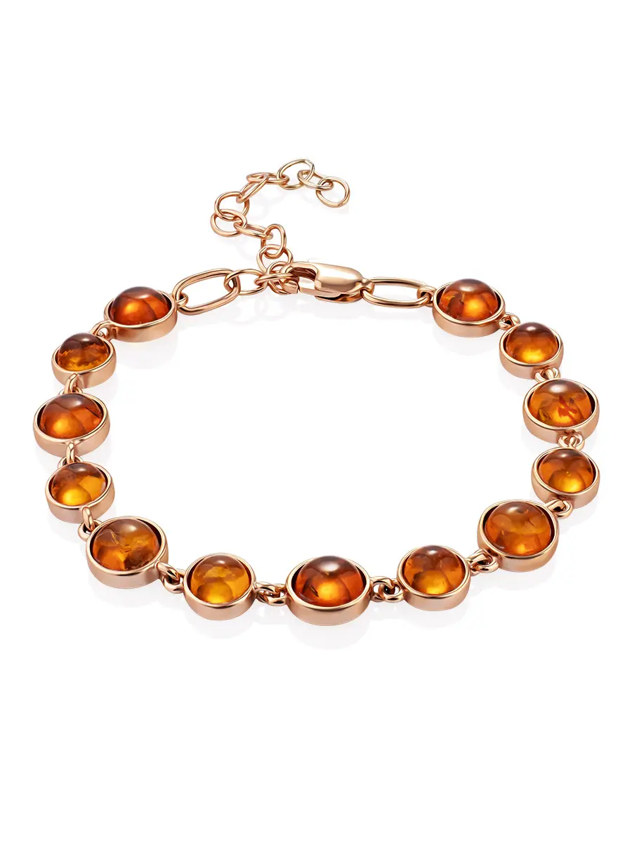 картинка Изящный браслет с натуральным золотистым янтарём «Ягодка» в онлайн магазине