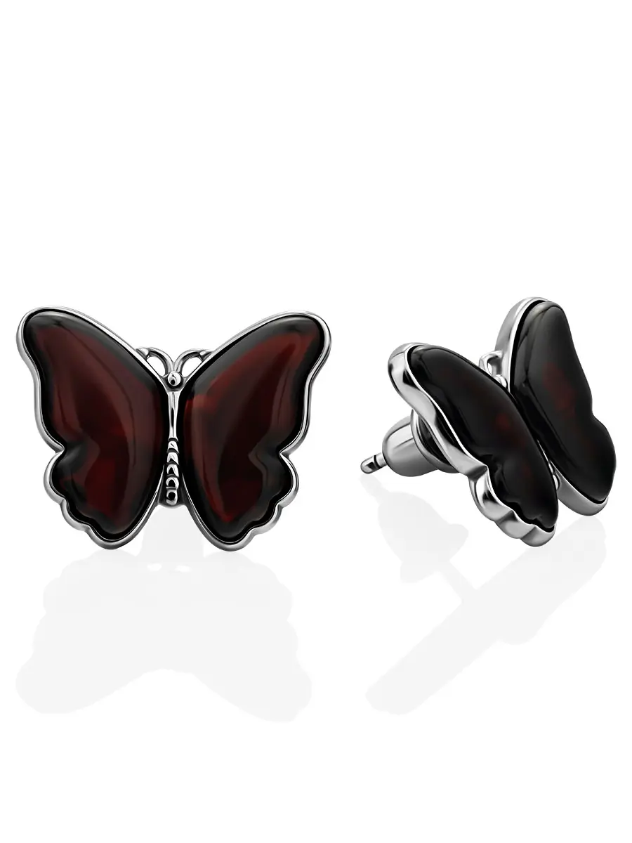 картинка Серьги-гвоздики в романтичном дизайне из вишнёвого янтаря «Апрель» в онлайн магазине