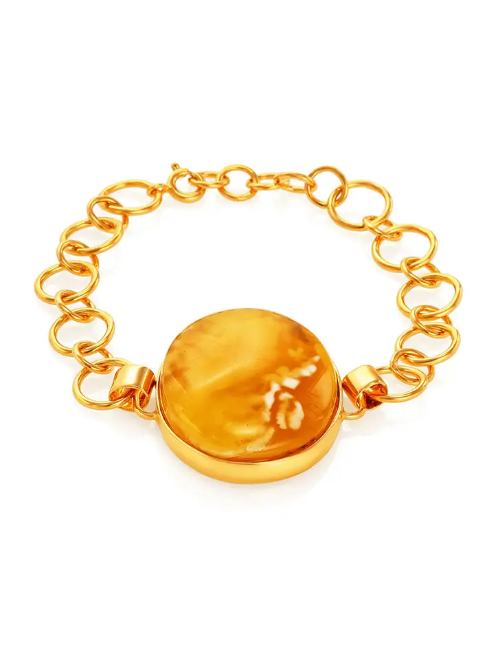 картинка Элегантный позолоченный браслет с натуральным медовым янтарём в онлайн магазине