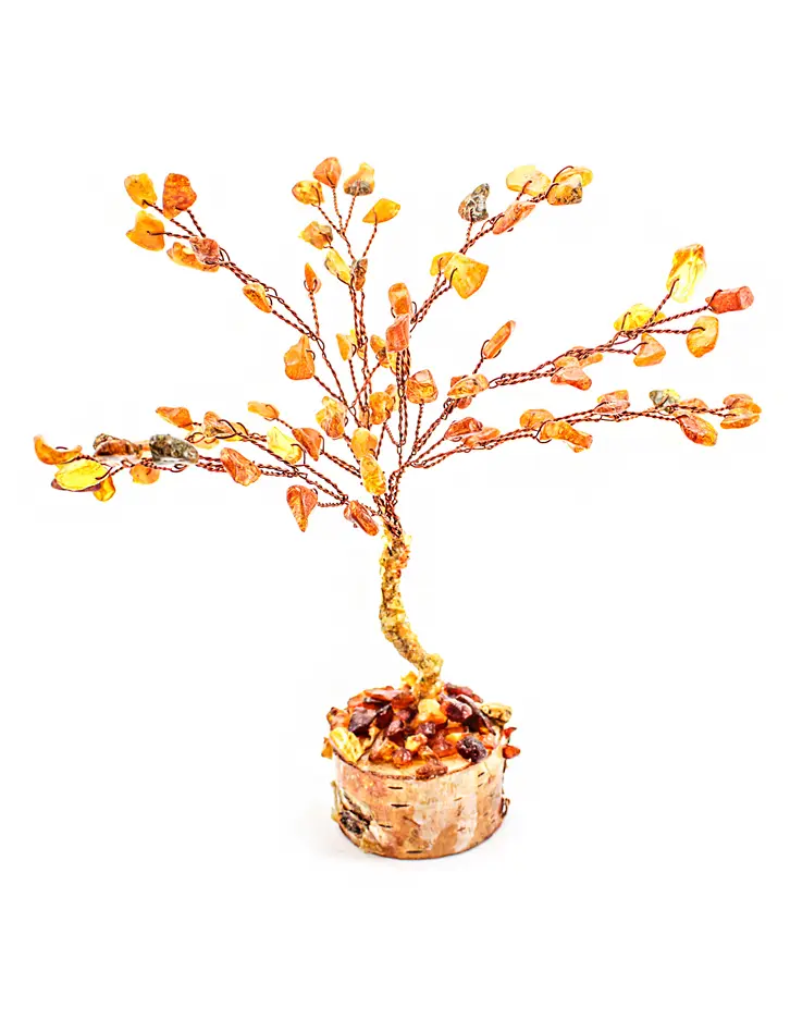 картинка Маленькое сувенирное дерево из янтаря на подставке из березы в онлайн магазине