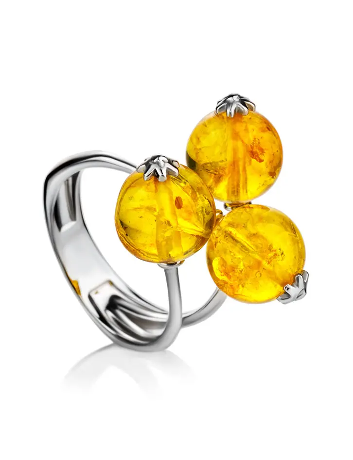 картинка Яркое оригинальное кольцо с искрящимся лимонным янтарём «Ганимед» в онлайн магазине