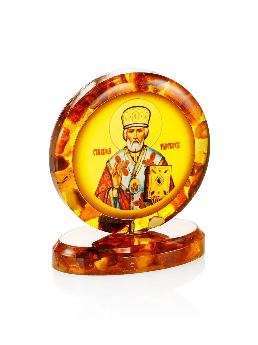 картинка Икона на подставке с янтарём «Святой Николай Чудотворец» в онлайн магазине