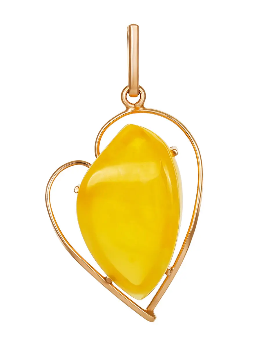 картинка Красивая подвеска-сердце «Венеция» из позолоченного серебра и натурального янтаря в онлайн магазине