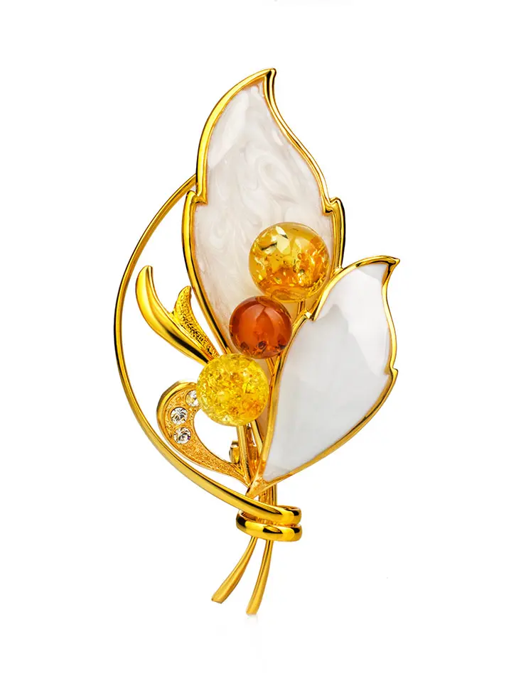 картинка Элегантная брошь с эмалевым покрытием, украшенная цельным янтарём Beoluna в онлайн магазине