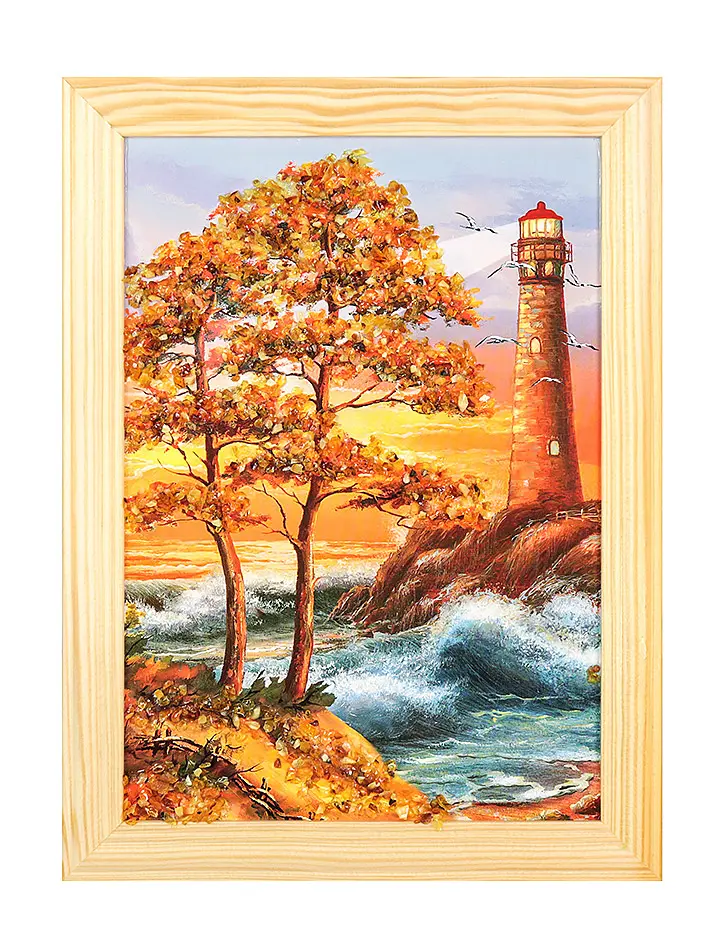 картинка Небольшая вертикальная картина с янтарём «Закат на побережье» 24 (В) х 17 (Ш) в онлайн магазине