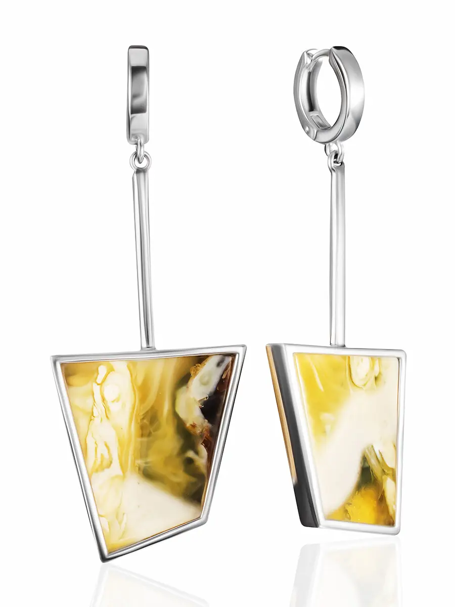 картинка Стильные серьги Palazzo с тёмным текстурным янтарём в онлайн магазине