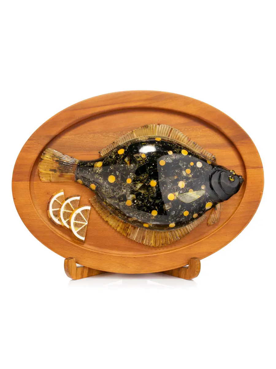 картинка Декоративное панно из дерева и натурального янтаря «Камбала» в онлайн магазине
