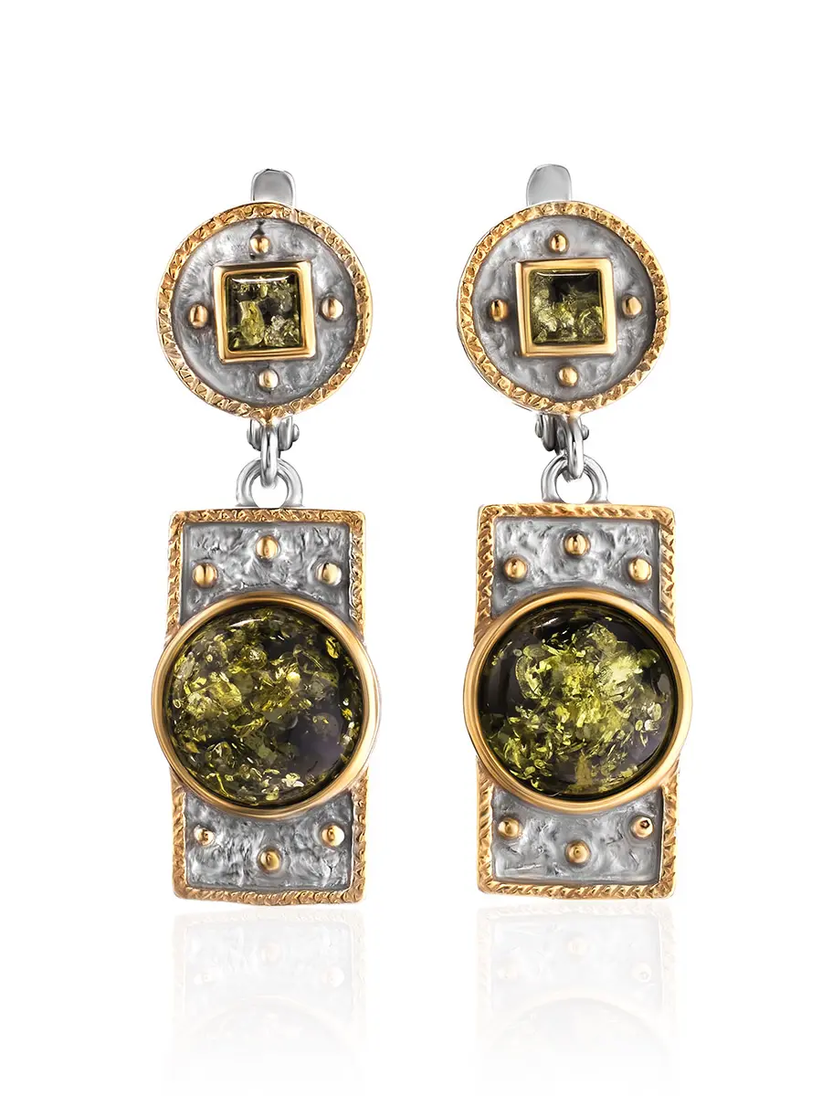картинка Необычные серьги из серебра и зелёного янтаря «Равенна» в онлайн магазине