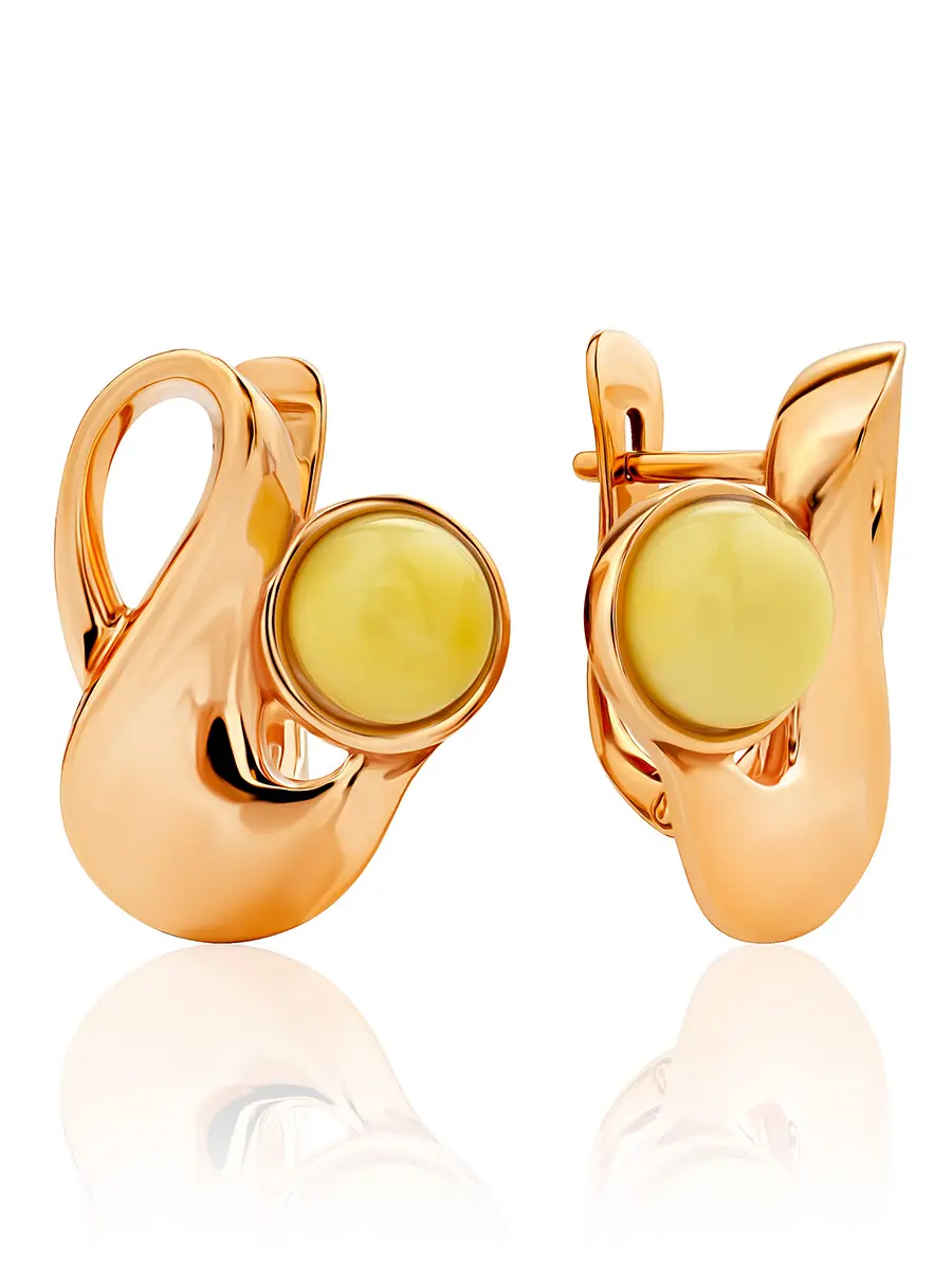 картинка Позолоченные серьги «Маверикс» с янтарём ярко-медового цвета в онлайн магазине