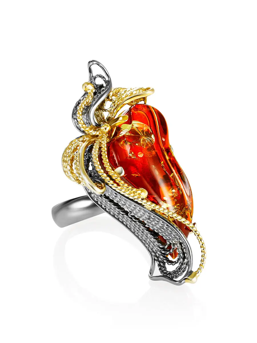 картинка Кольцо с натуральным янтарем красивого коньячного цвета «Филигрань» в онлайн магазине