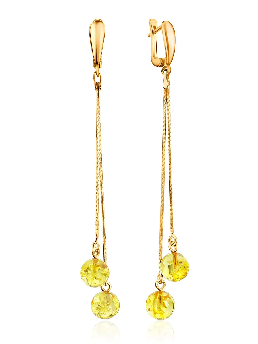 картинка Красивые позолоченные серьги-цепочки с лимонным янтарём «Рябина» в онлайн магазине