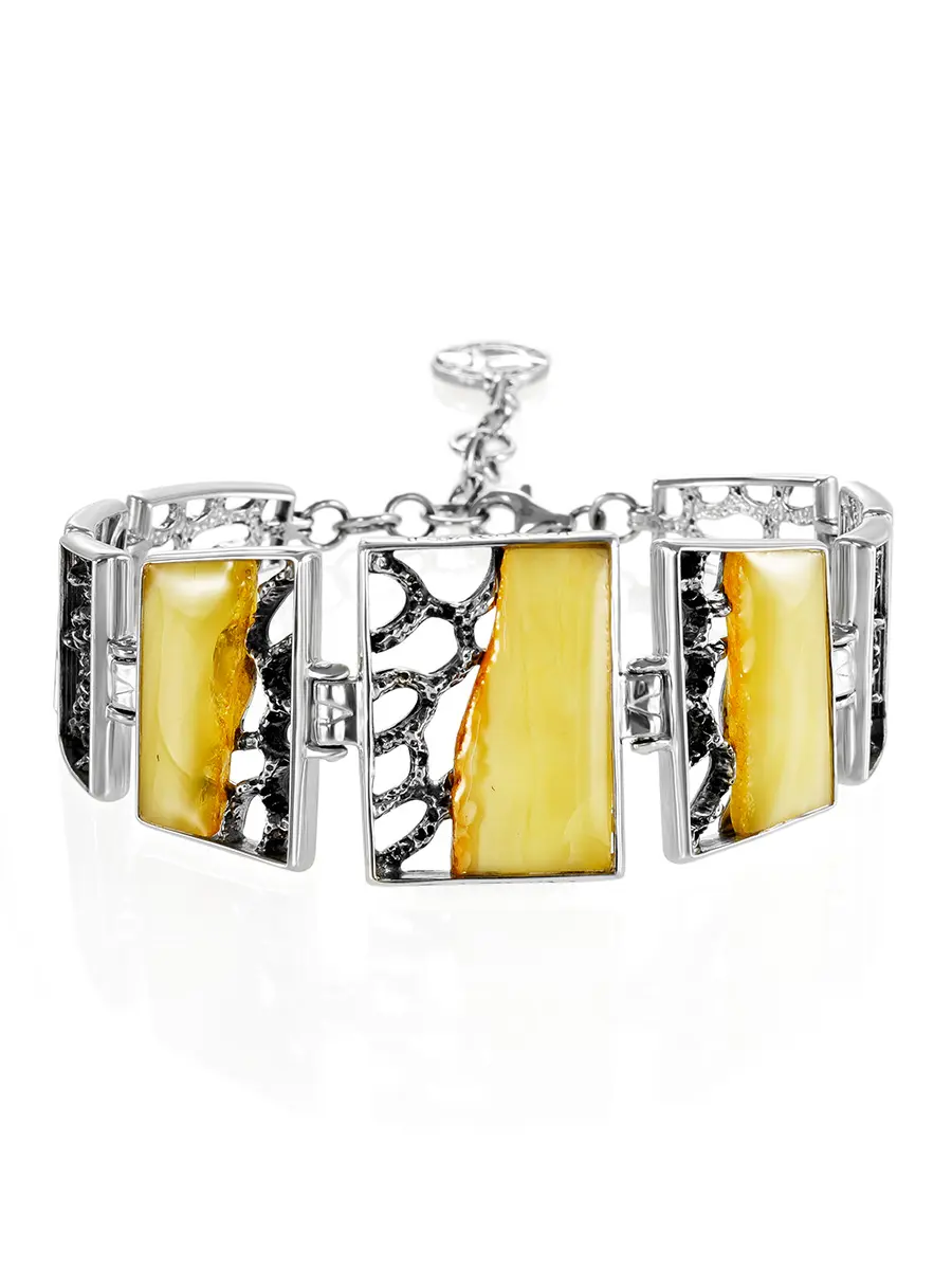 картинка Прямоугольный браслет с цельными кусочками медового янтаря «Модерн» в онлайн магазине