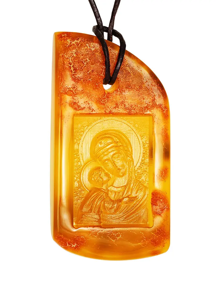 картинка Подвеска-резьба из натурального цельного янтаря «Игоревская Богородица» в онлайн магазине