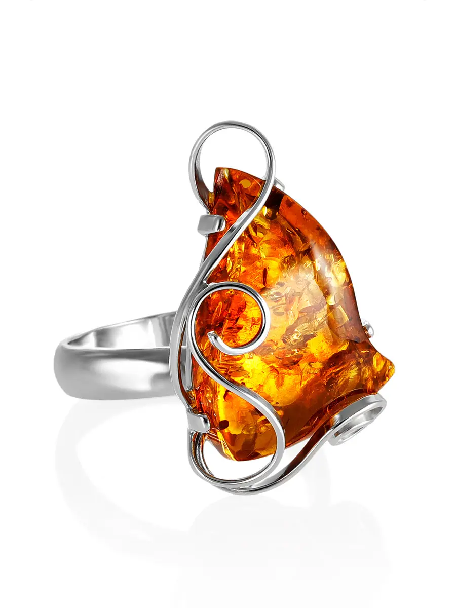картинка Изящное серебряное кольцо с натуральным коньячным янтарём «Риальто» в онлайн магазине