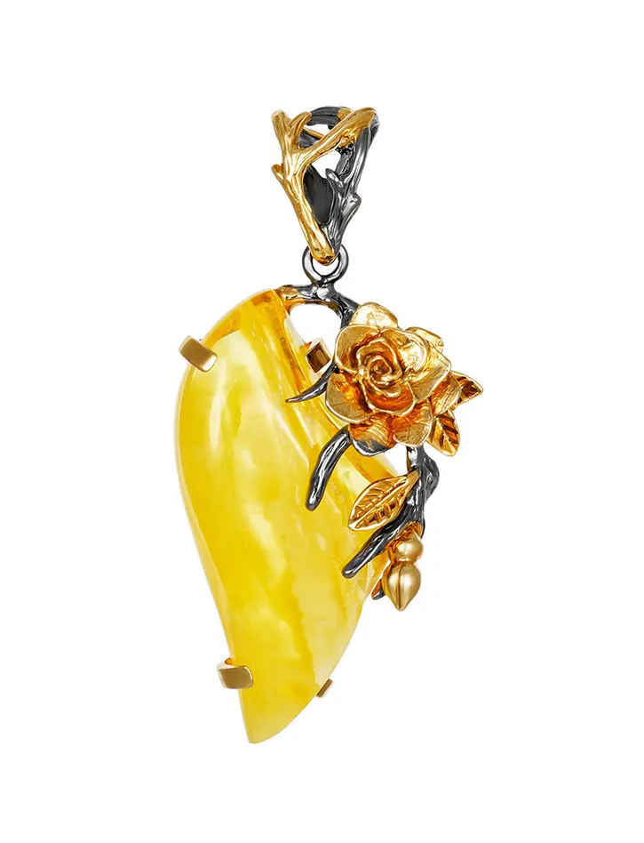 картинка Кулон «Версаль» из натурального медового янтаря и серебра с позолотой в онлайн магазине