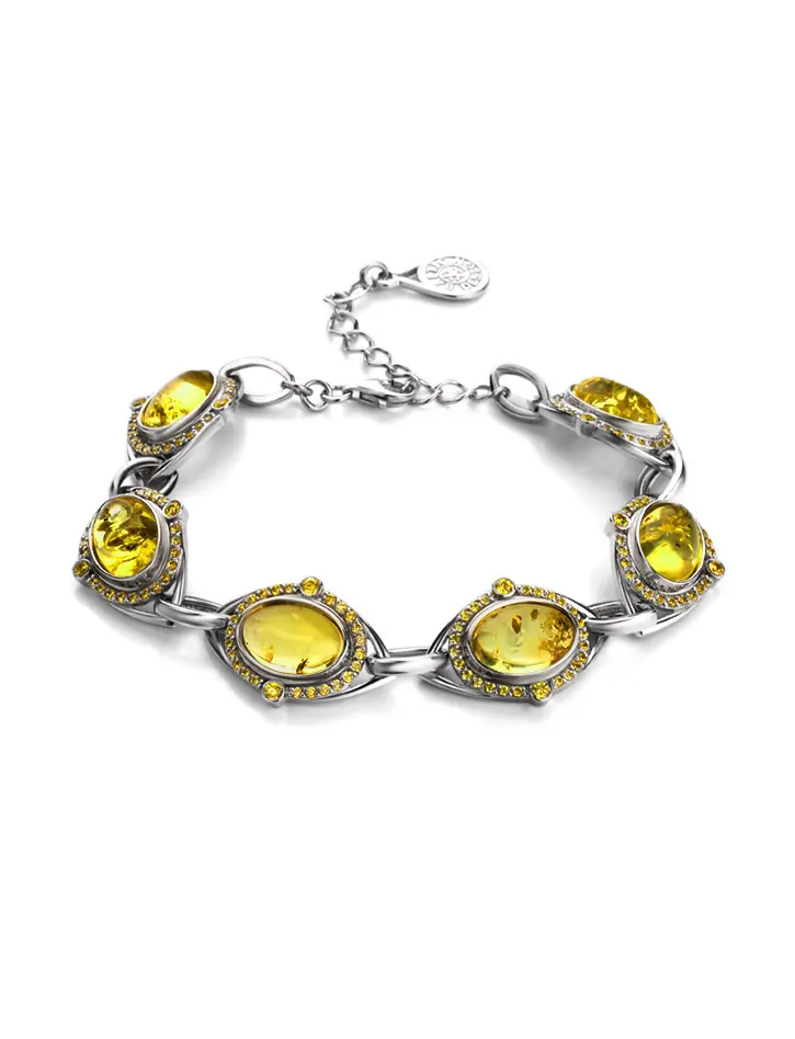картинка Роскошный браслет из серебра и цельного янтаря лимонного цвета «Ренессанс» в онлайн магазине