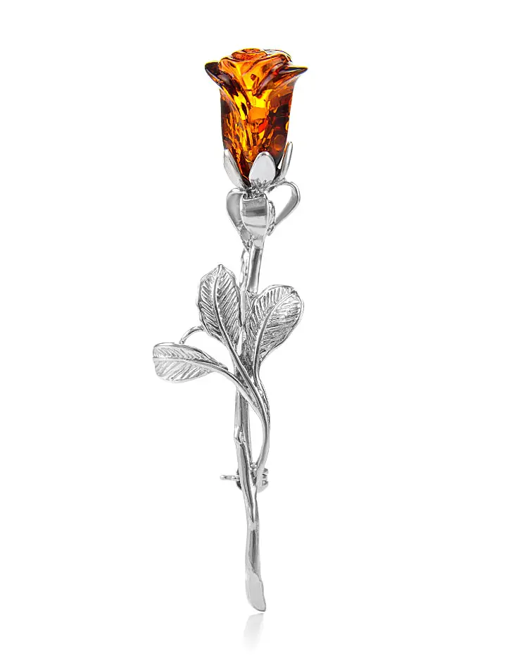 картинка Изящная брошь с натуральным коньячным янтарём «Роза» в онлайн магазине