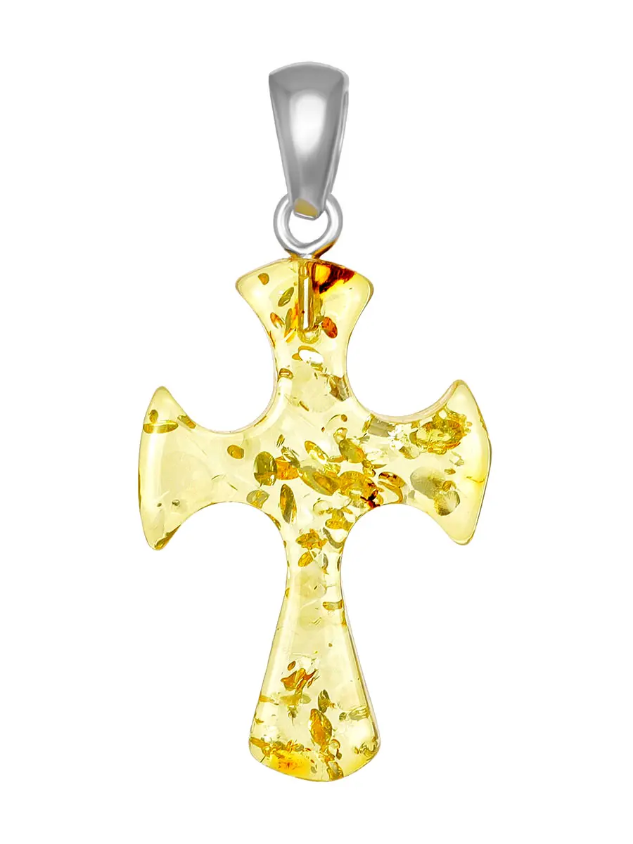 картинка Крест из натурального искрящегося янтаря лимонного цвета в онлайн магазине