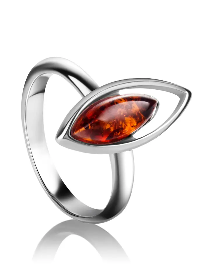 картинка Изящное кольцо «Акация» с натуральным коньячным янтарём в онлайн магазине