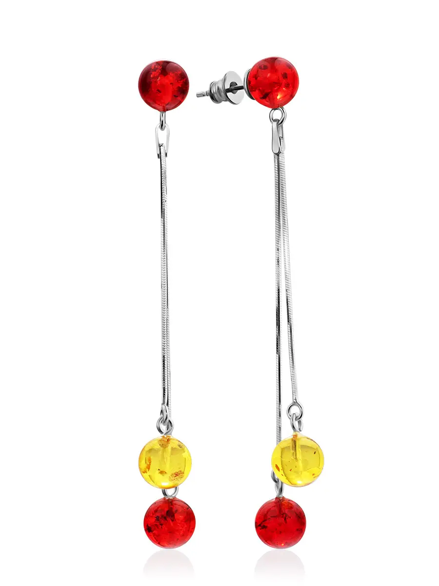 картинка Нарядные серьги из янтаря ярких оттенков «Рябина» в онлайн магазине